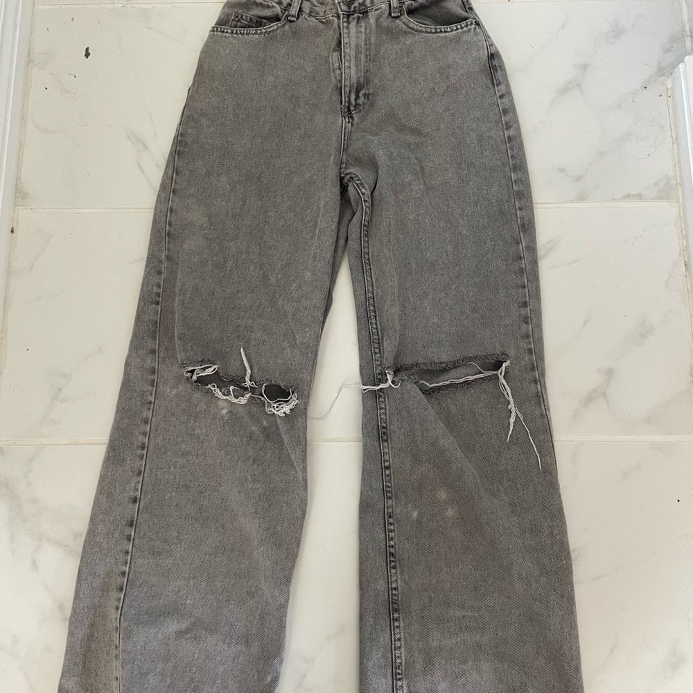 Bershka Gray Flare Wide Leg Jeans